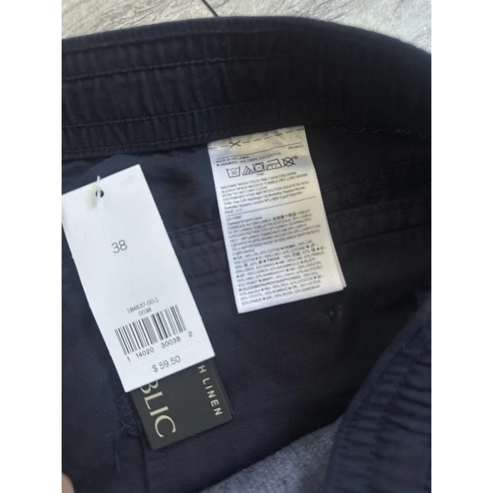 Banana Republic Aiden Shorts Mens 38 Navy Chino Slim Fit Stretch Linen Blend